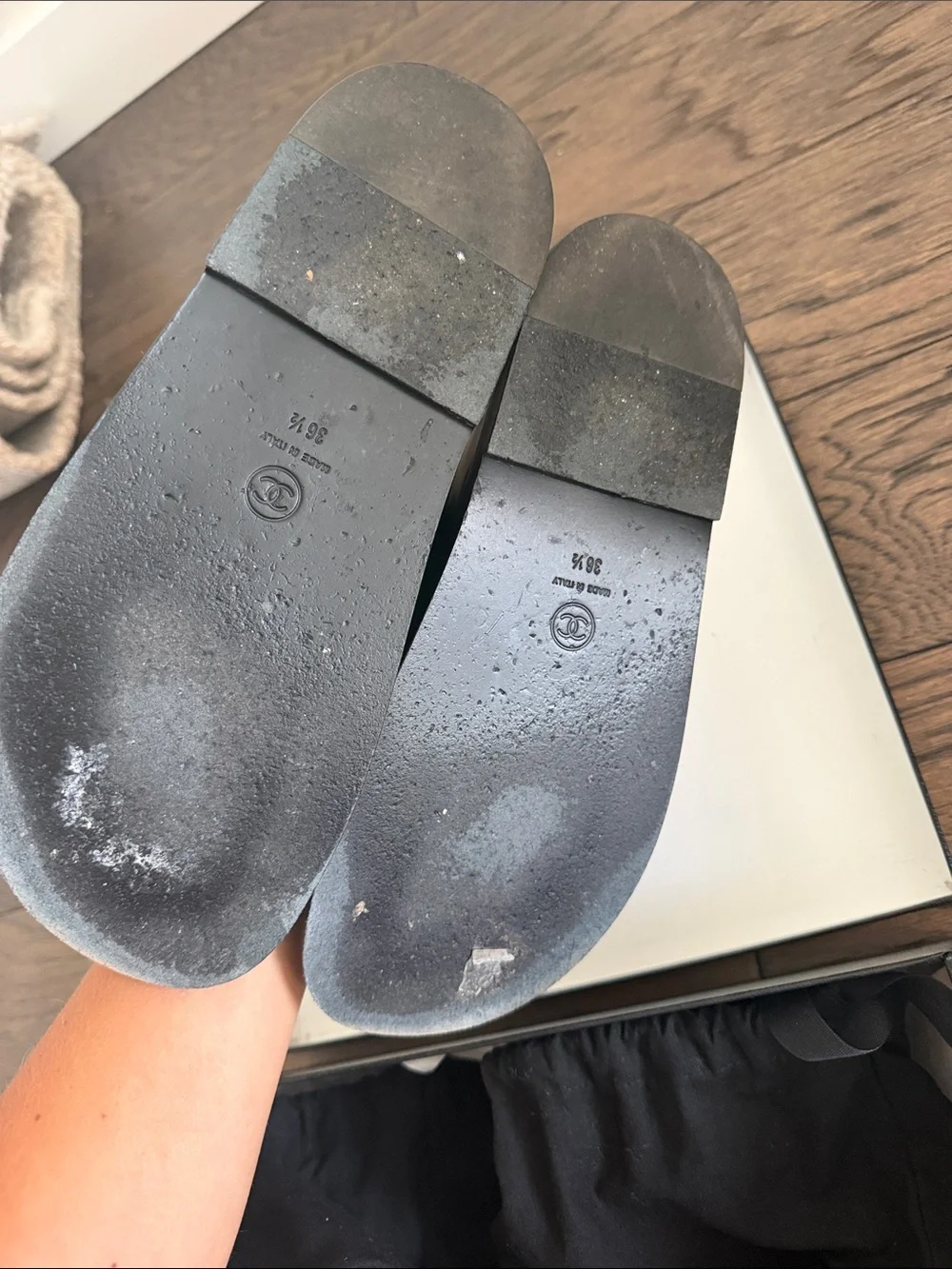 CHANEL Black Quilted Leather Double-Strap Slide Sandals